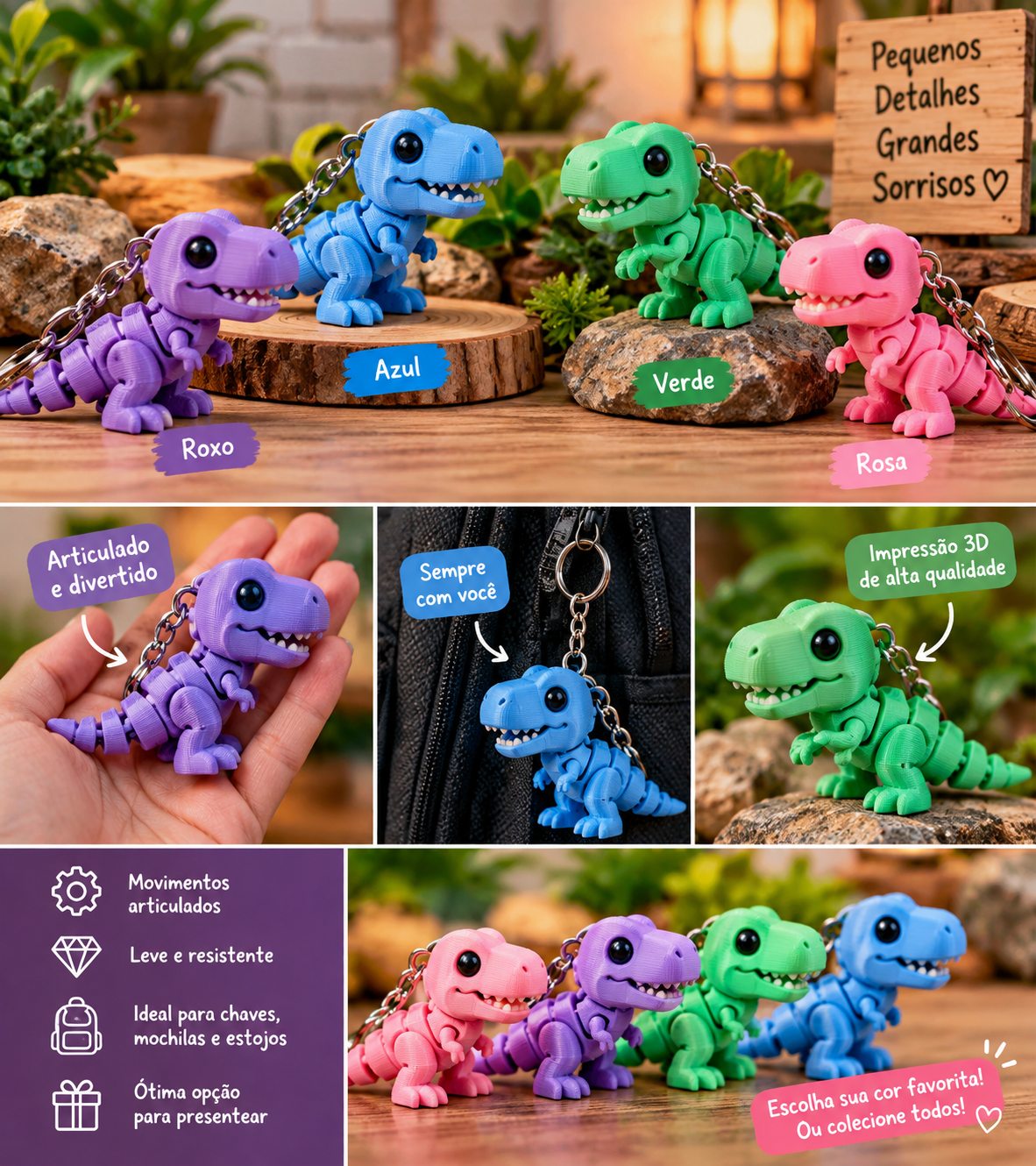 Chaveiro Dinossauro Articulado – Personalizado
